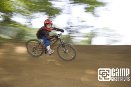 Eight year old Camper Max picking up speed on his new bike. First day on a new bike is always the best.