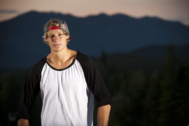 Martin Soederstroem poses for a portrait on the slopestyle course at Crankworx in Whistler Canada on August 10th 2013. Mason Mashon Red Bull Content Pool P-20130813-00318 Usage for editorial use only Please go to www.redbullcontentpool.com for further information. 