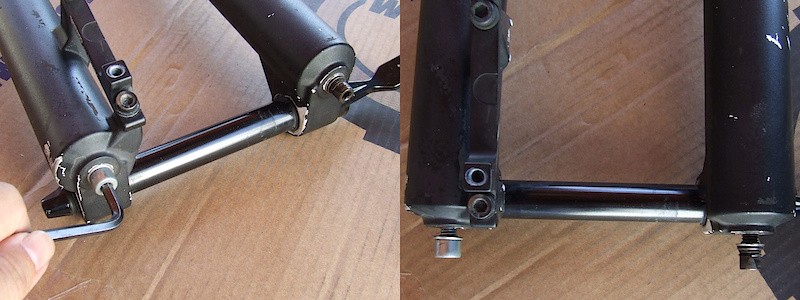<span style='font-size:20px'>Step 3.</span> Use 5mm hex key to loosen both foot bolts by 3 or 4 turns. Do not remove either completely.