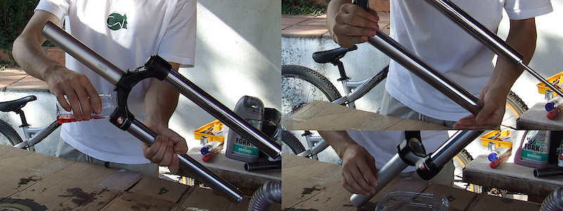 <span style='font-size:20px'>Step 14.</span> Use a rag to clean the inside of the damping side stanchion, being sure that it is free of any bits of rubber from worn O-rings or lint from the rag.