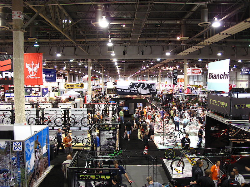 After the beating he received from riding that unicycle, Aaron was eager to please and shimmied 30 feet up a post in order to get this shot. You're looking at only about 1/8th of the inside of the Sands Convention Center, which is why you can look forward to at least a few more Interbike updates until the wells run dry.