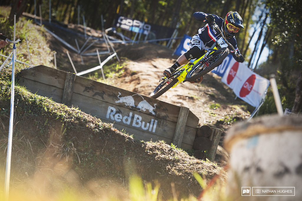 The Cascades course is pretty scary fast and full of big air in between all the crank revolutions. Thirion gaps at pace.