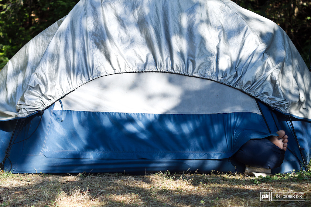 Sleeping in and basking in the cool breeze of the morning air.