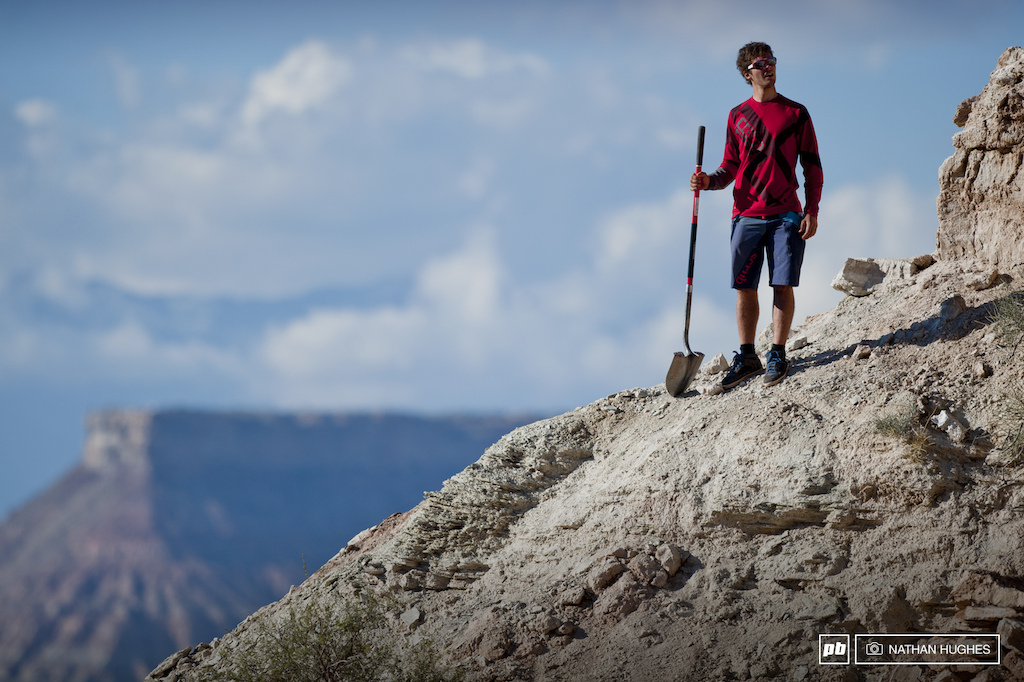 My line is almost done now I have a few ideas a few tricks I can t say for an interview I built all the features I need to do them. Let s hope in the finals I can put it together and send the big ramp. Last year I dug my lines alone this year I have three Kona guys to help. We ve worked hard together to make big jumps and big features so for sure it s going to be a better line.