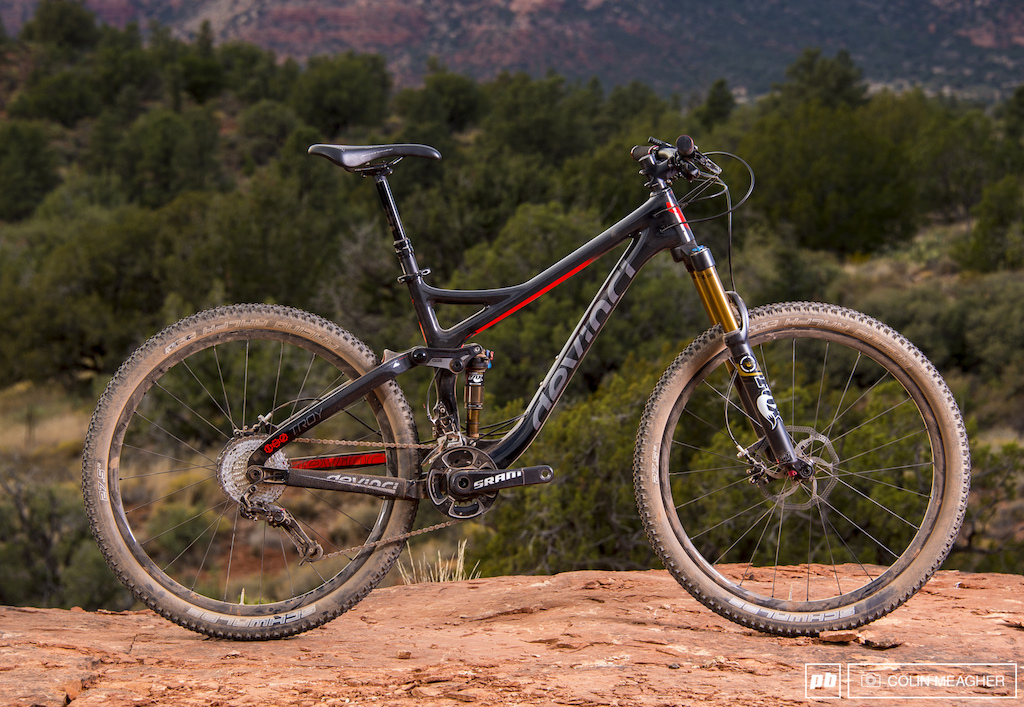Photo: Devinci Cycles places its 27.5-wheel, carbon-framed Troy SL squarely in the trailbike class... 