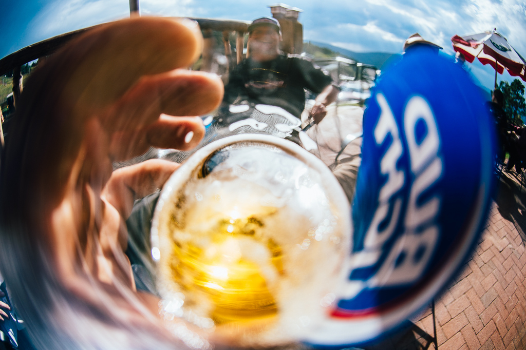 Post-ride beers at the base.