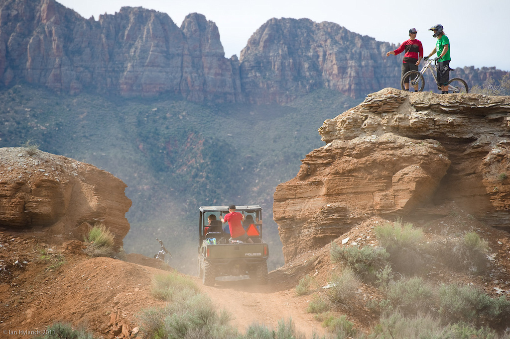 The logistics of managing 4 riders plus photographers and gear becomes a lot easier if you can shuttle to and from locations. Thankfully Justin Olsen brought his Polaris Ranger to make the job just a little bit easier. It's all part of the package...
