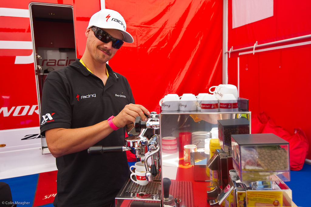 Caffeine really does run the MTB world. Benno of Specialized Factory racing rocking the new Italian machine.