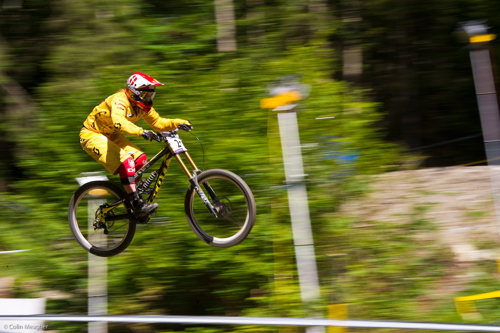 This could very well be your new Elite Women DH Champ. Floriane Pugin has been coming on strong all season. Home soil here for Pugin too. The only possible wrench in the monkey works is the fact that it s supposed to rain--no surprises it is after all Champery--and she rides clips. And the legendary Champery mud will clog clips in seconds.