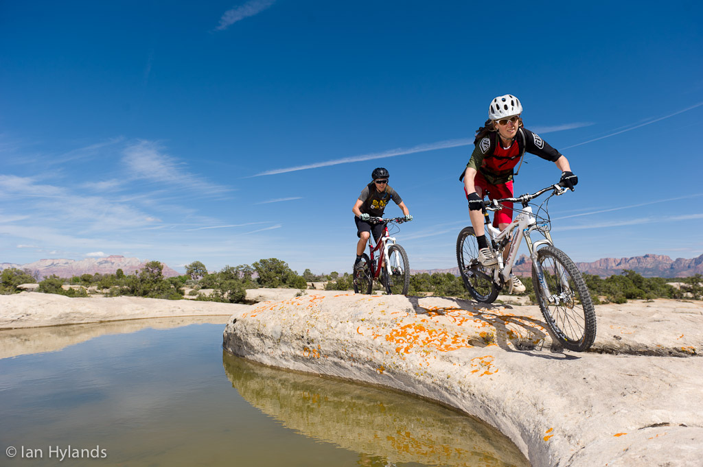 Katrina Strand and Brook Baker riding the Gooseberry Mesa trails in Utah.