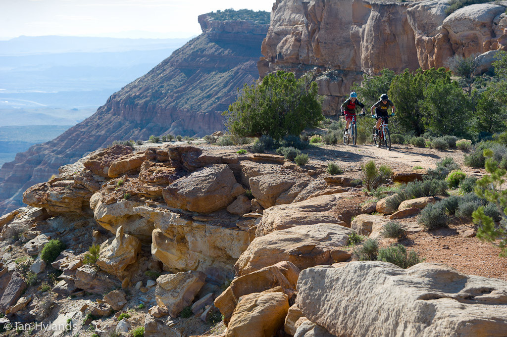 Katrina Strand and Brook Baker riding the Gooseberry Mesa trails in Utah.