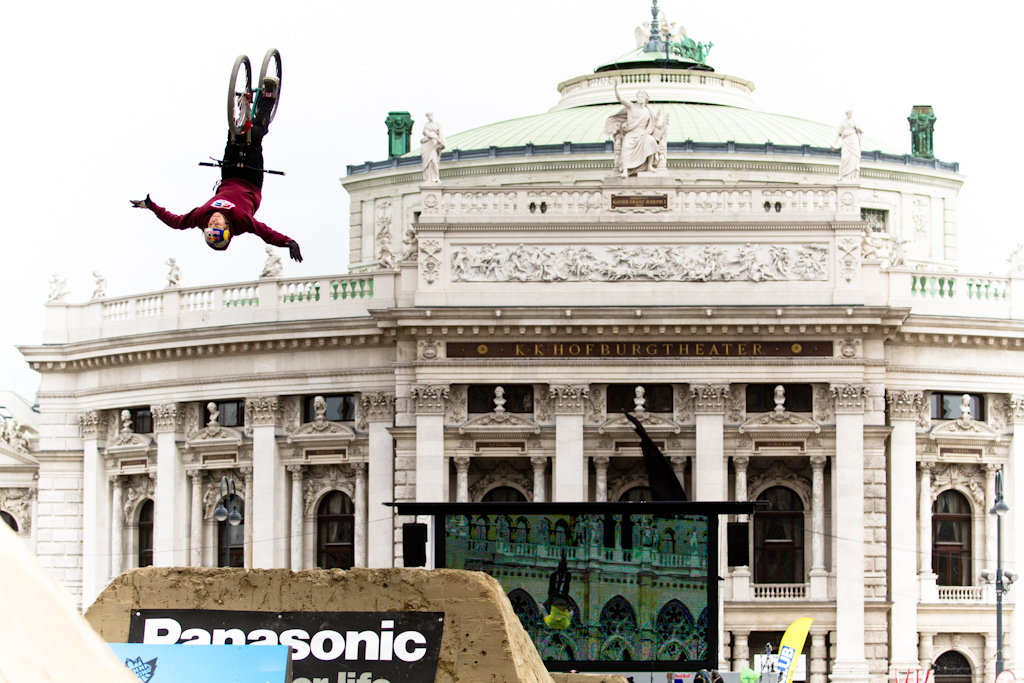 Szymon Godziek flip no Handerat the 2012 Vienna Air King FMB event.