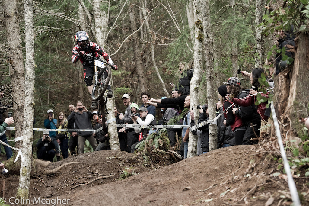 Sending the road gap Aaron Gwin on track.