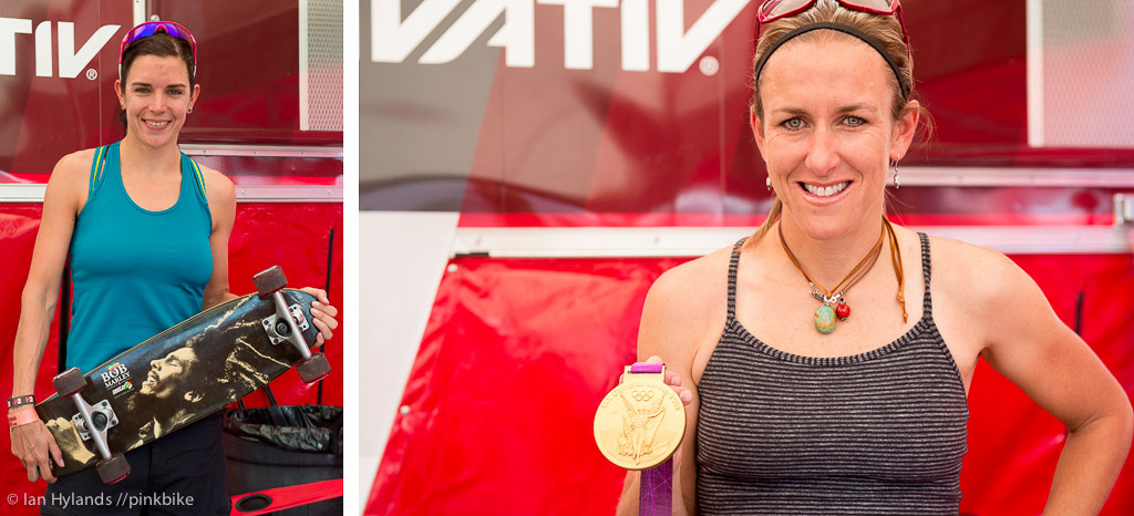 I ran into World Champion Anneke Beerten with her skateboard and Olympic gold medalist Kristen Armstrong both at the SRAM booth today.