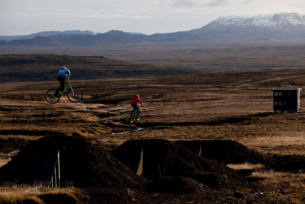 sam and grant warming up at the jumps