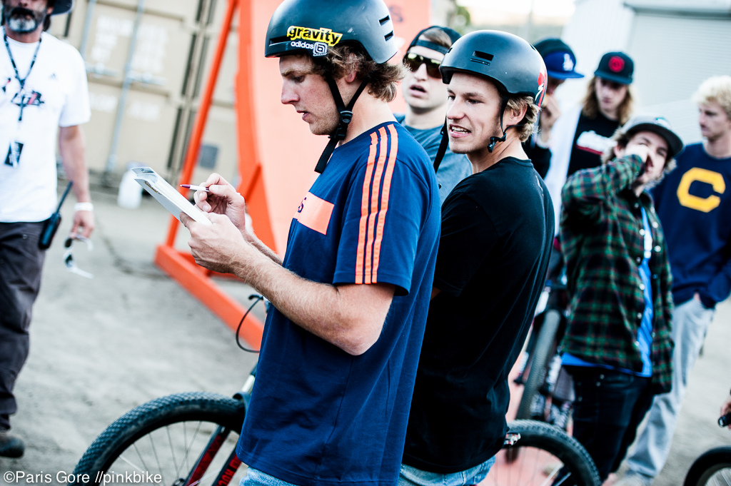 Andrew Taylor tallying up todays scores from best trick. It was a hard choice with so many riders putting down insane runs.