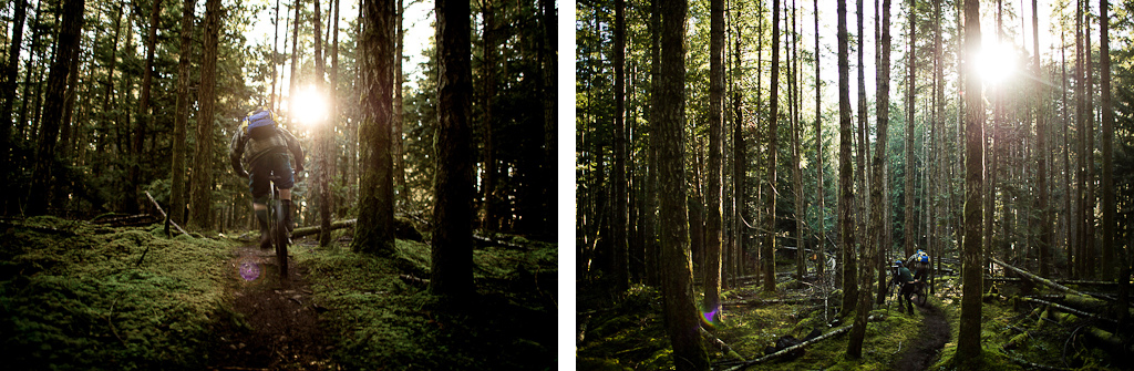 Riley McIntosh and Scott Secco doing some early morning filming on Chris and Brad s trail Hornby Island BC.