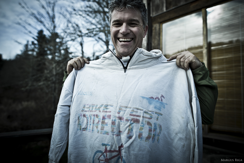 Tig Cross and his Bike Fest Director s sweater from way back in the 90 s.