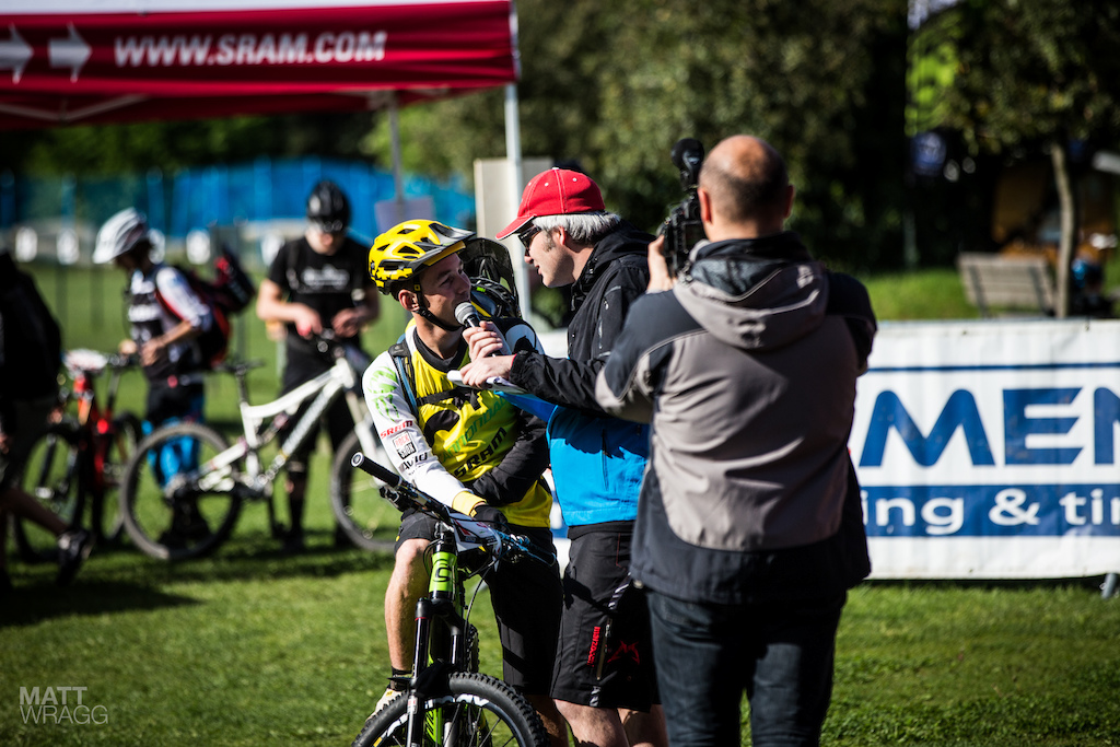 Pic a microphone any microphone. Series announcer Uwe Bucholtz grills Jerome Clementz before he sets off.