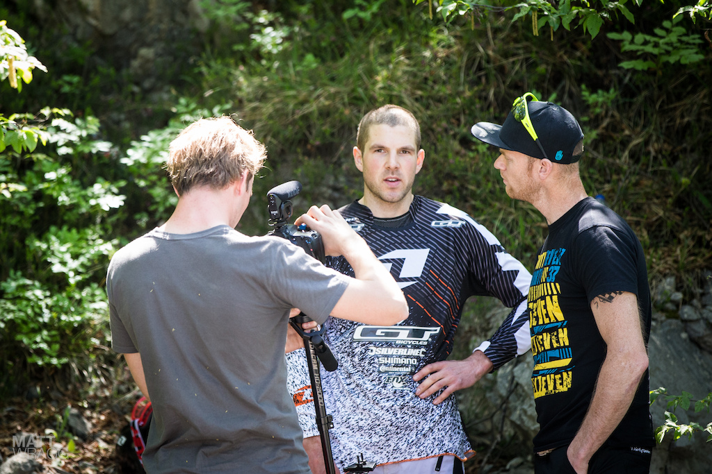 Out with his knee injury Joost Wichman is keeping himself busy interviewing riders for the event video.
