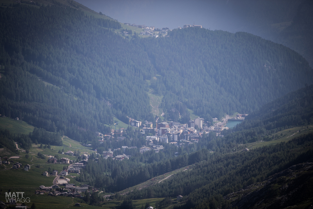 This is Madesimo. The bottom end of the town is cut off from the rest of the world and you have to enter through a tunnel. Through the rabbit hole as it were.