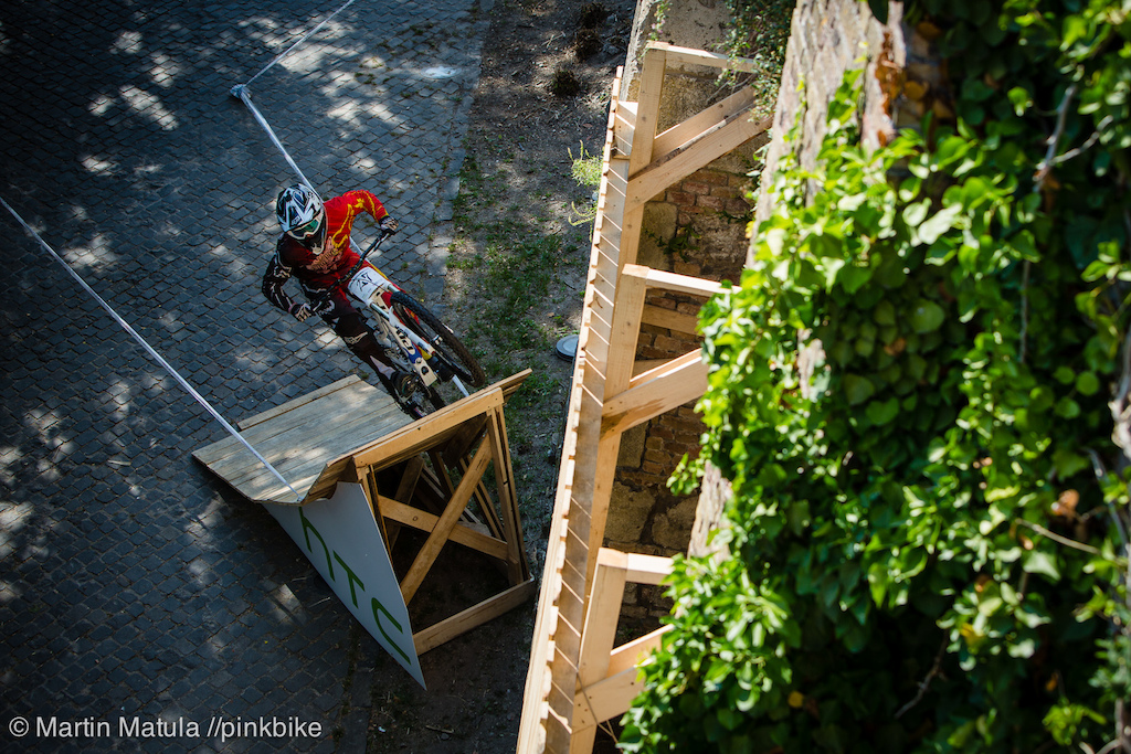 Matt Walker travels through Europe along with other New Zealanders Ed Masters and Tom Matthews in a rusty old beat up van but here he demonstrates the steepness of the wallride kicker that sent many of the riders towards the planks in all kinds of awkward angles.
