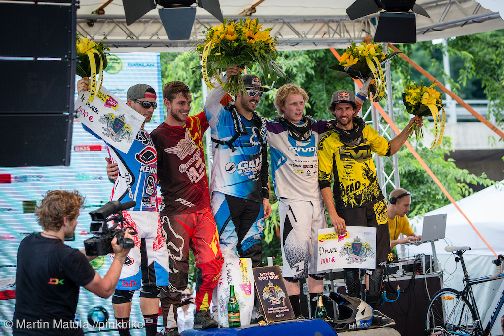 Ladies and gentlemen your champions. Left to right Tomas Slavik Matt Walker Marcelo Gutierrez Bernard Kerr and Filip Polc