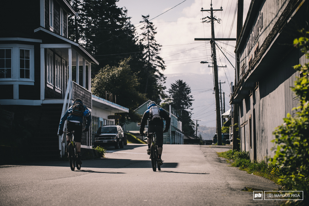 Gully and Heslter exploring Alert Bay s main drag.