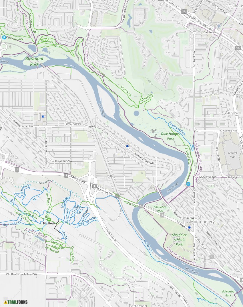 Calgary Walking Paths Map Bowmont Park Mountain Biking Trails | Trailforks