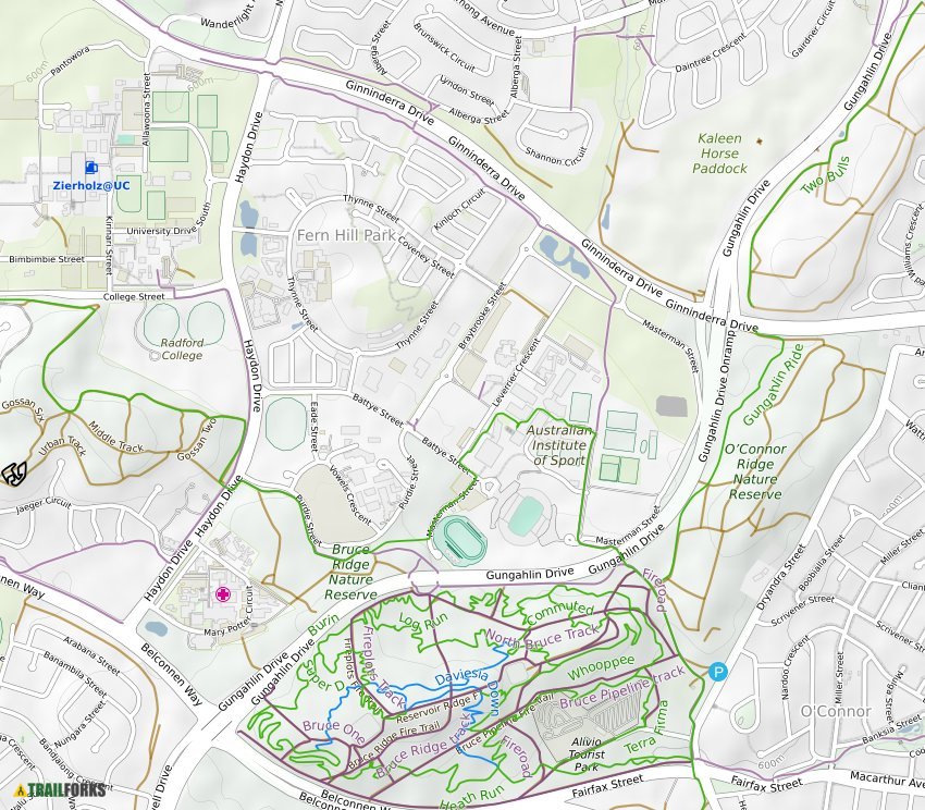 Bruce Trail Bike Map Bruce Ridge, Canberra Mountain Biking Trails | Trailforks