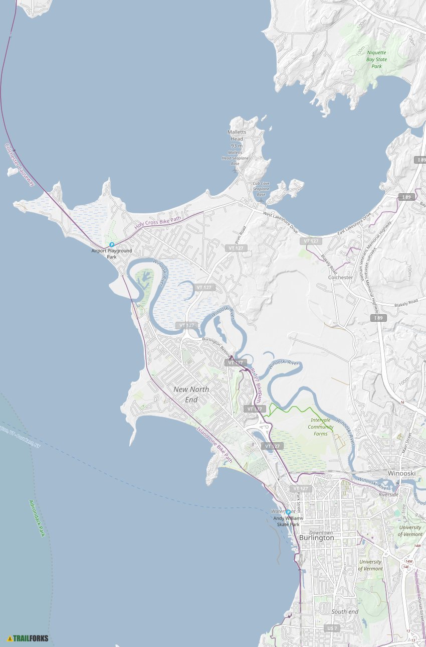 Burlington Vermont Mountain Biking - Burlington 11936 Trail Map 