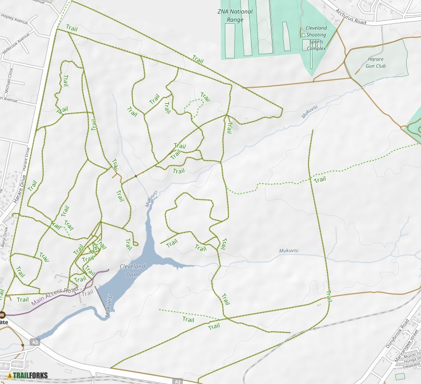 Cleveland Dam Trails Map Cleveland Dam, Harare Mountain Biking Trails | Trailforks