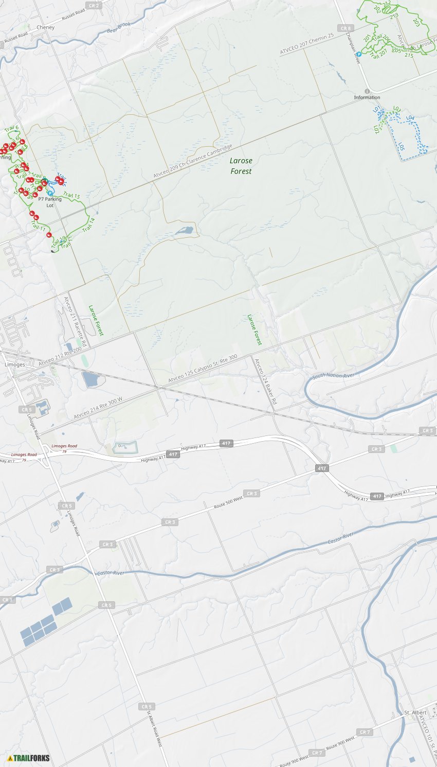 Larose Forest Trail Map Larose Forest, Casselman Mountain Biking Trails | Trailforks