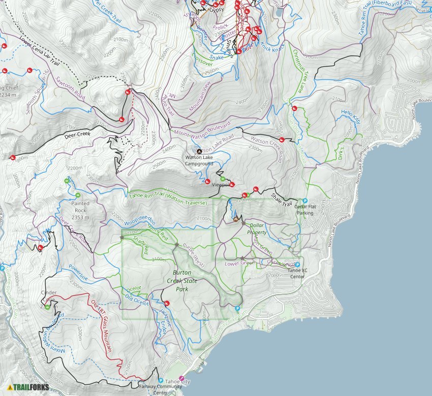 Tahoe Rim, Hanes Flat, Hello Kitty, Dirks, and Watson Creek Trail Loop,  California - 31 Reviews, Map