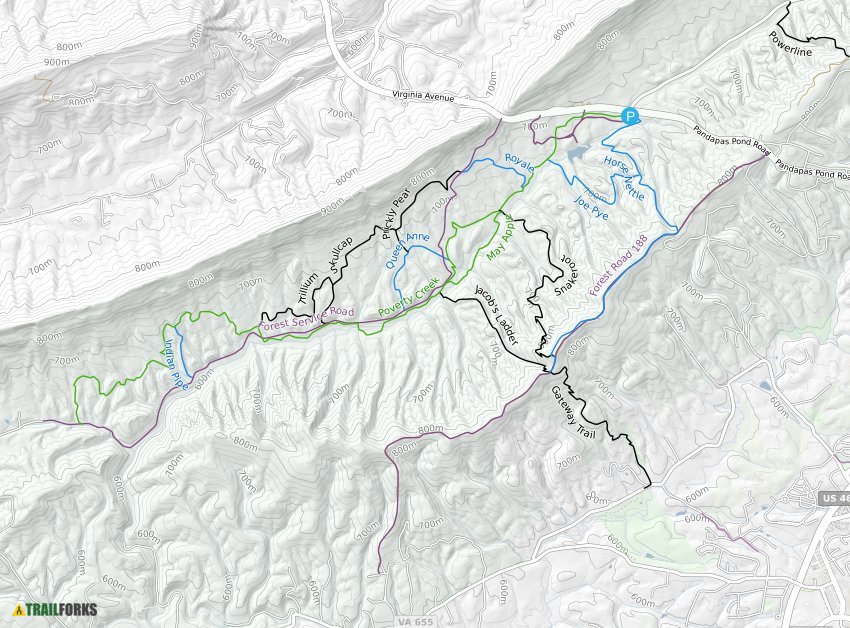 Pandapas Pond Trail Map Poverty Creek Mountain Biking Trails Trailforks