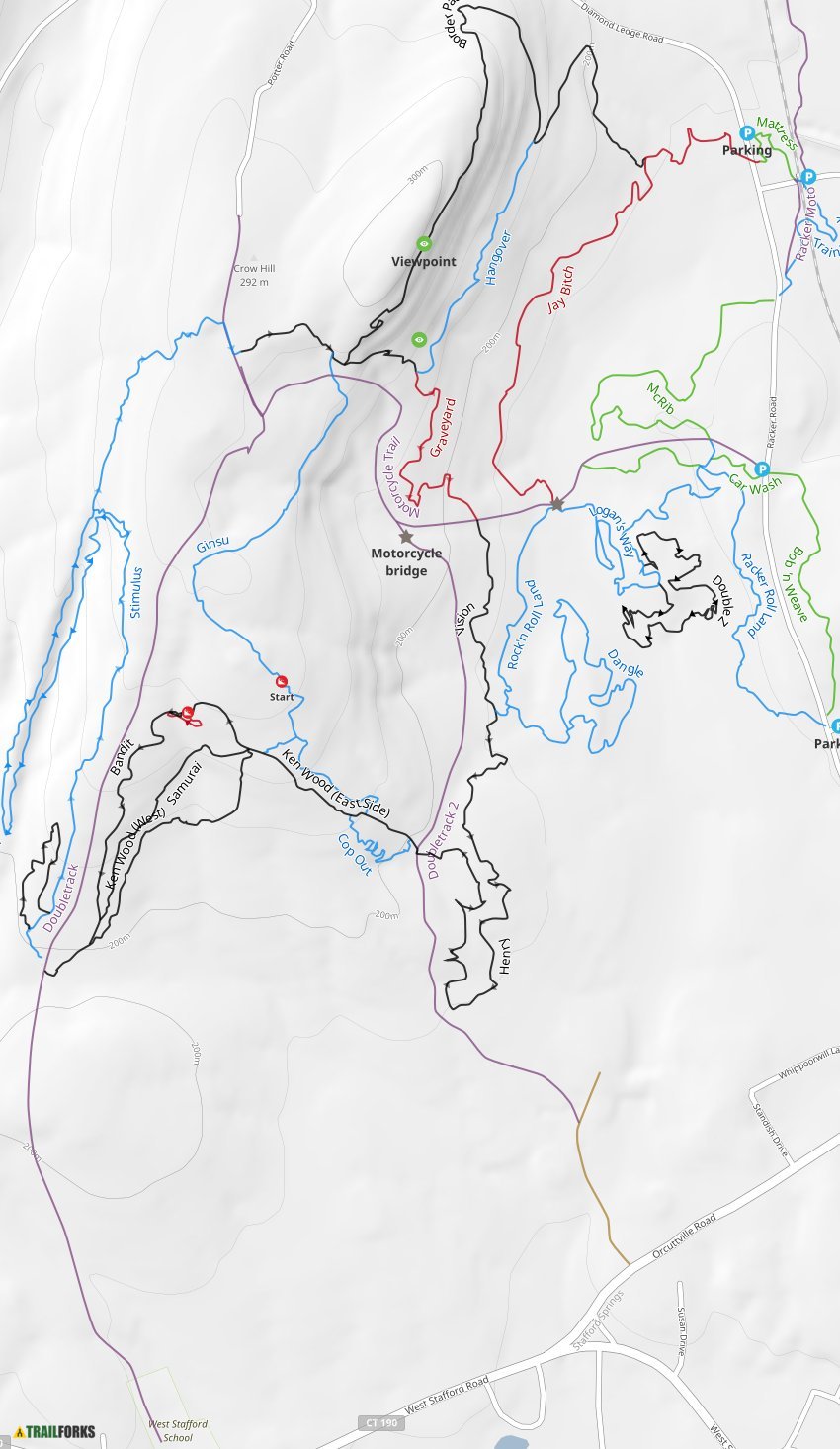 Racker Road Singletrack, Stafford Mountain Biking Trails | Trailforks