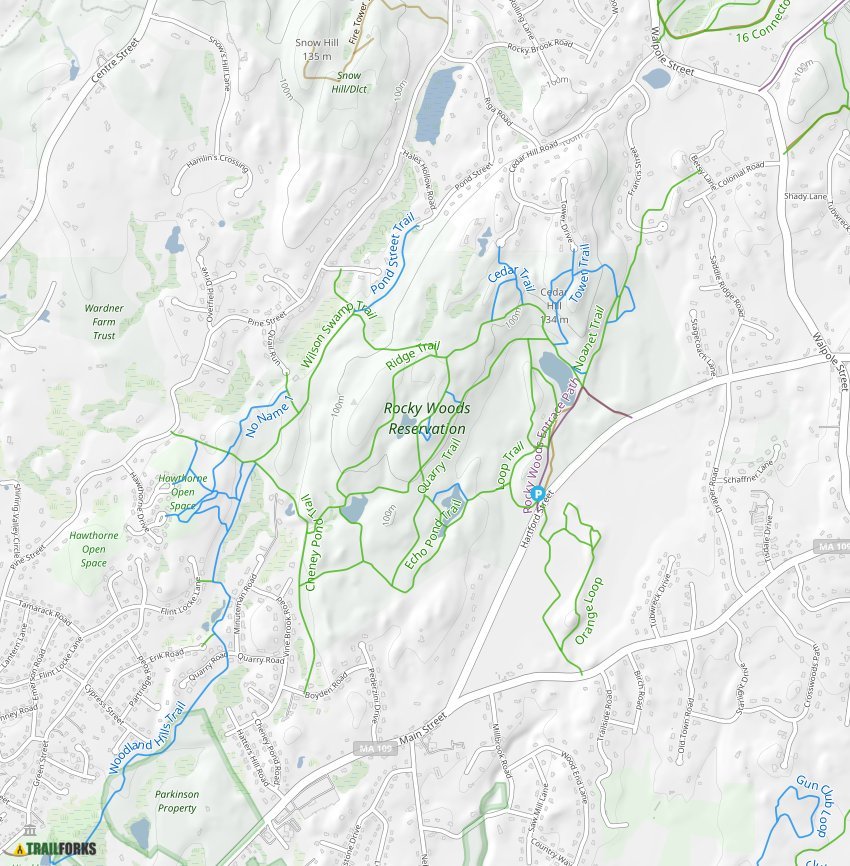 Rocky Woods Trail Map Rocky Woods, Medfield Mountain Biking Trails | Trailforks