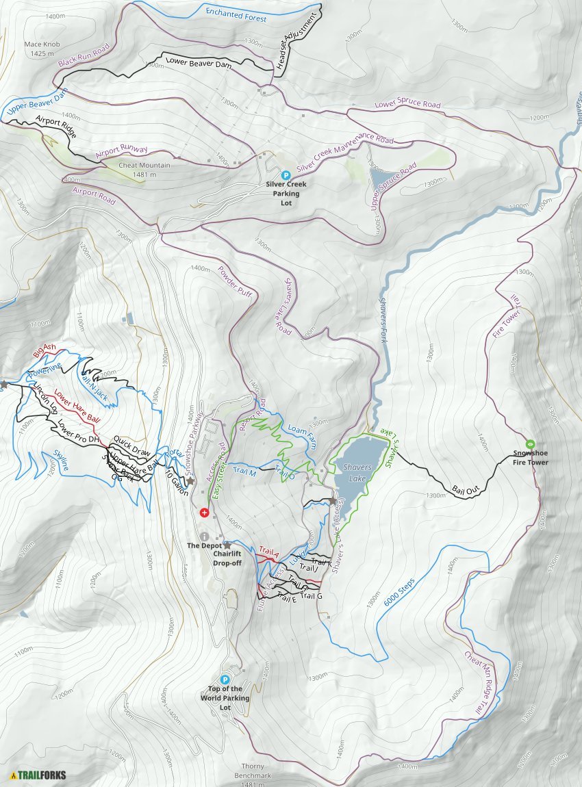 Snowshoe Mountain Trail Map Snowshoe Backcountry Mountain Biking Trails | Trailforks