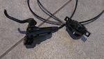 Shimano M596 (deore?) hydralic disc brakes-
Front and rear brakes /levers