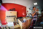 SRAM's Jon Cancellier making sure suspensions are dialed before the first day of practice.