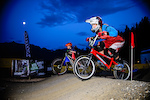 Paula Zibasa of Latvia and Anna Newkirk of USA have much fun at the Rookies Pumptrack Challenge during the Kona MTB Festival Serfaus-Fiss-Ladis.ROOKIES in Tyrol, Austria, on August 8, 2014.Â Free image for editorial usage only: Photo by Felix SchÃ¼ller.