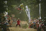 Brendan Fairclough and Sven Martin at the Official Whip off Worlds, Crankworx 2014, Whistler, British Columbia, Canada