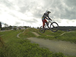 Getting some air at Winterberg practice track on his new 20" Propain Frechdax