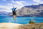 Suicide over Lake Wakatipu. The sketchy berm transfer and strong side-winds didn't phase Bernard at all.