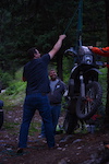 Testing pulley setup to lift a KTM 990 vertically