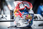 Loic has a new helmet and we are not sure if it is a reference to the crashes and bad luck he's had this season or not.  What's your guess?