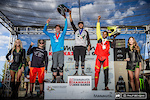 The Pro Men's Dual Slalom podium was topped by Austin Warren, flanked by Devin Kjaer, Cody Johnson and Cam Zink.