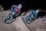 It was a cold, dark night for the Dual Slalom competitors (and fans, and officials, and photographers…). This is Missoula, Montana's, Arthur Sykes (45) dicing with Quinn Winter in the Cat 1 Men's 30+ class. Sykes would go on to claim the evening's win.