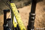 Iago Garay drew up custom top tube protectors that also double as a map of the five day trip from the Andes to the Pacific Ocean.