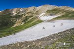 This year, Stage 3 of the Breck Epic featured a snow field, a herd of mountain goats, 7000+ feet of climbing over the Continental Divide twice and some fast descents. 
Photo: Devon Balet